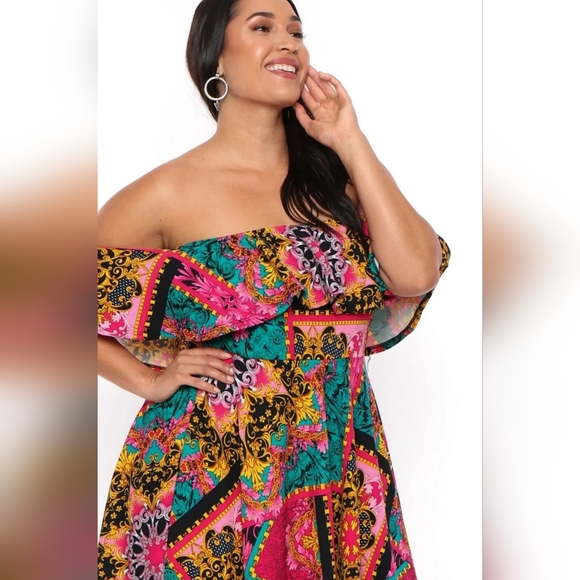 NEW NWOT CurvySense Plus Size Fuchsia/Teal Victorian Print Dress Size 3XL - Picture 2 of 8